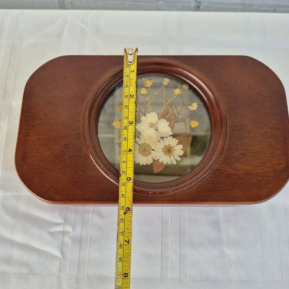 Vntg 90s Flower Inlay Glass  Jewelry Box